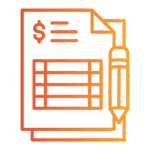 Finance et Budget : Icône de rapport comptable et crayon Document financier avec signe dollar et tableau de calculs détaillé. Un crayon est prêt pour la saisie et la gestion du budget.