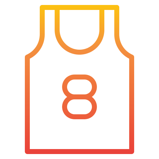 Maillot de basketball numéro 8 | Icône sport dégradé. Maillot de basketball sportif sans manches en dégradé orange et rouge. Le grand numéro 8 est centré sur le devant.